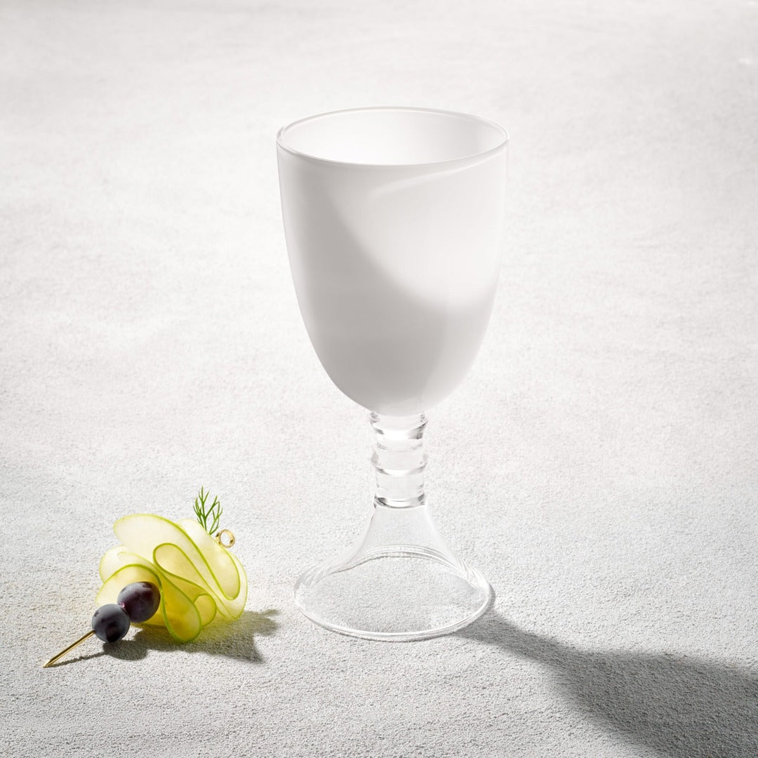 IRIS GLASS GOBLET WITH CLEAR STEM 18 0Z