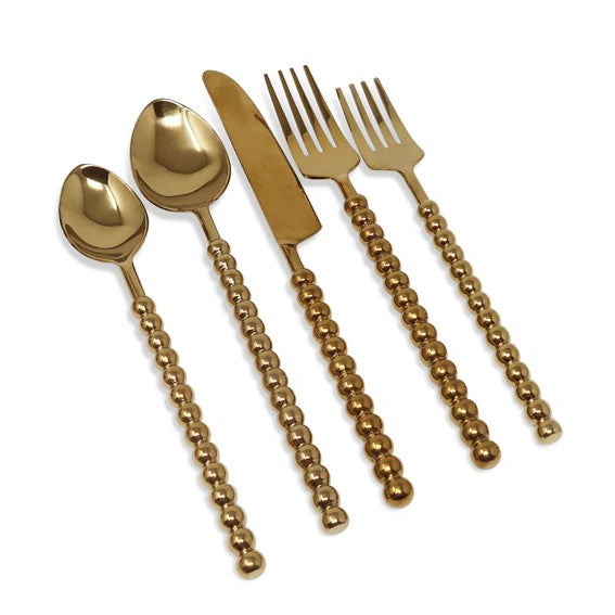 BEADED FLATWARE 20 PC SET GOLD