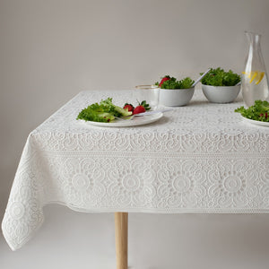ROSETTE WHITE LINED TABLECLOTH
