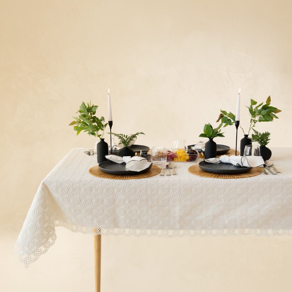 PARLUX TRISE WHITE LINED TABLECLOTH